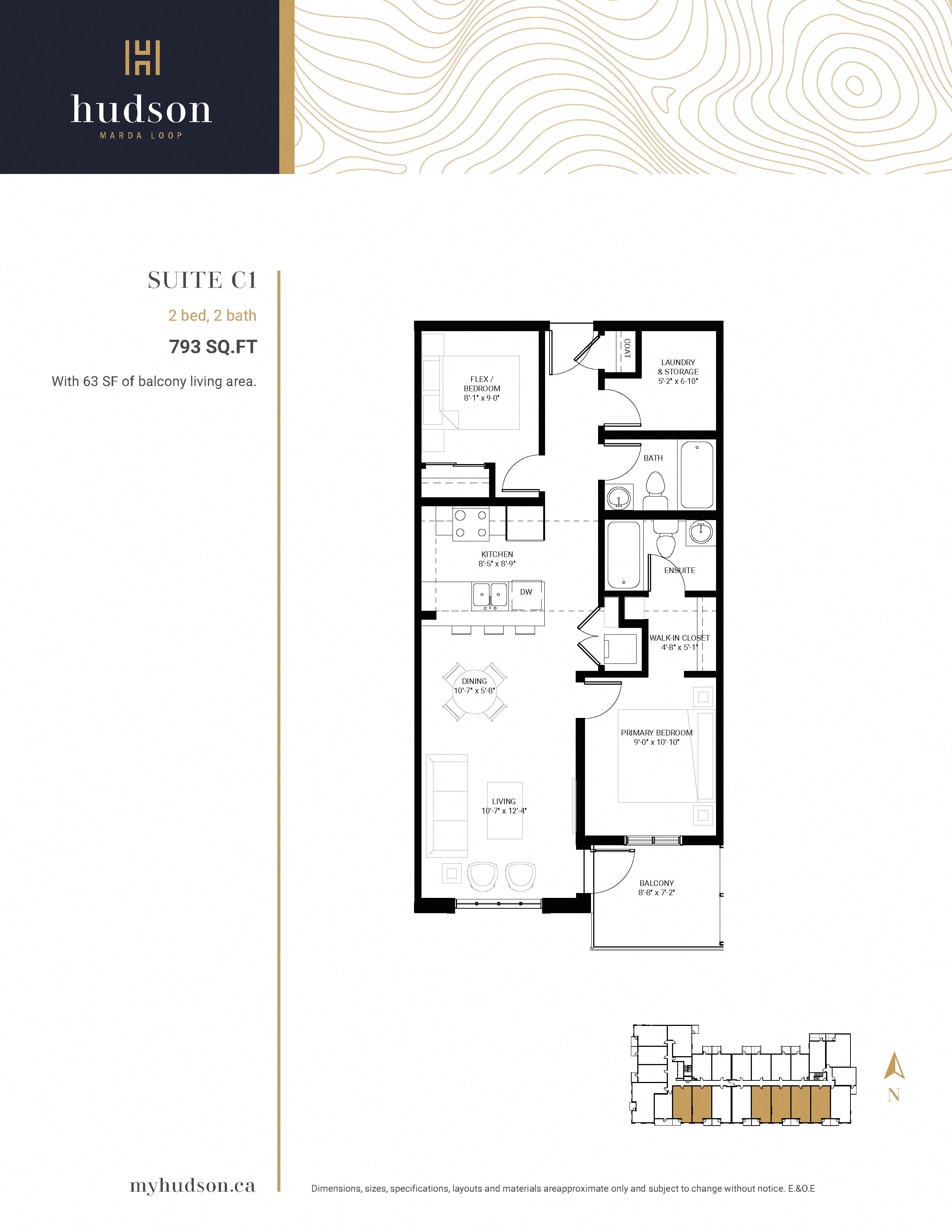 Floor plan for 2 beds, 2 baths, 793 sqft